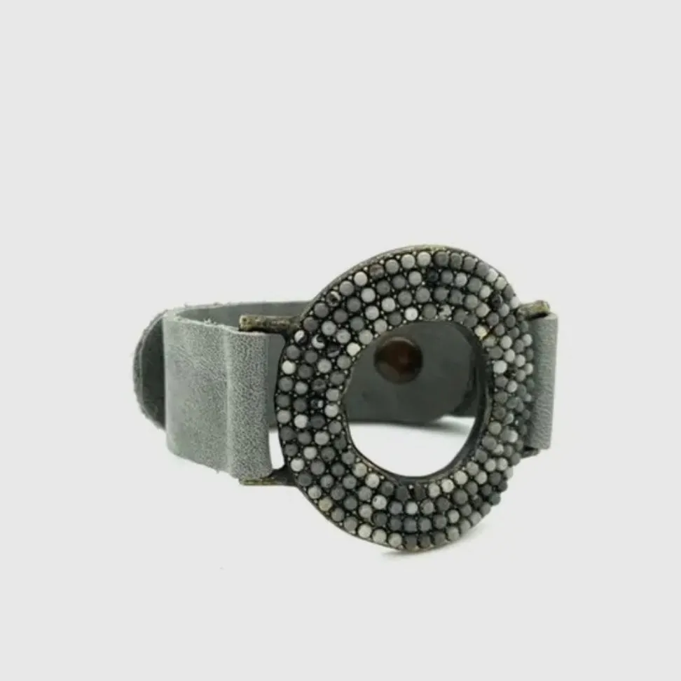 Donut Leather Bracelet – Vintage Grey with Grey Moonstone