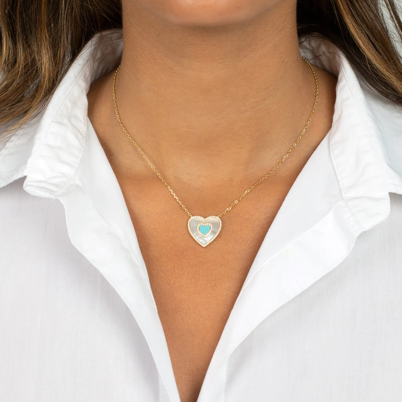 Double Colored Stone Heart Necklace