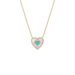 Double Colored Stone Heart Necklace