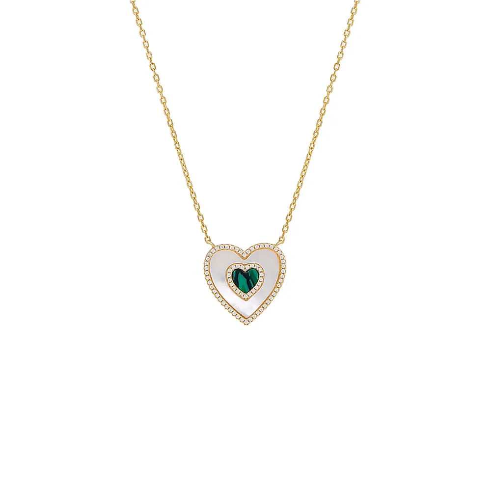 Double Colored Stone Heart Necklace