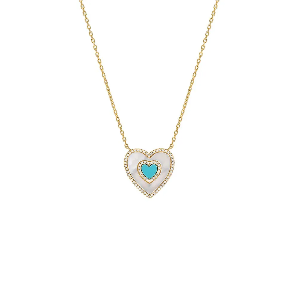 Double Colored Stone Heart Necklace