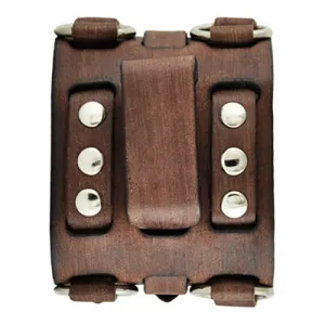 Double Ring Distressed Brown Leather Triple Strap Cuff FBWB