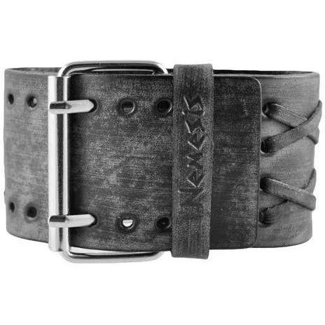 Dragon Sapphire Crystal Black Watch with Double X Distressed Black Leather Wide Cuff DXB250D