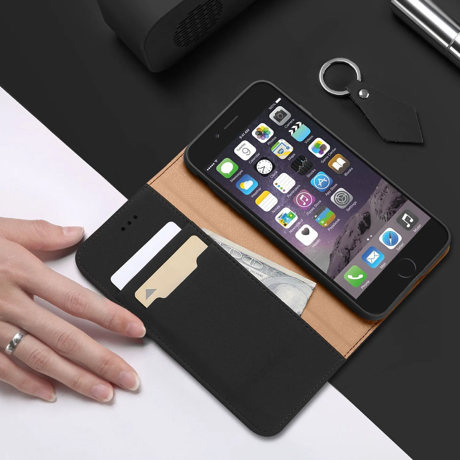 DUX DUCIS For iPhone 6 plus / 6s plus Luxury Genuine Leather Magnetic Flip Cover Full Protective Case with Bracket Card Slot black