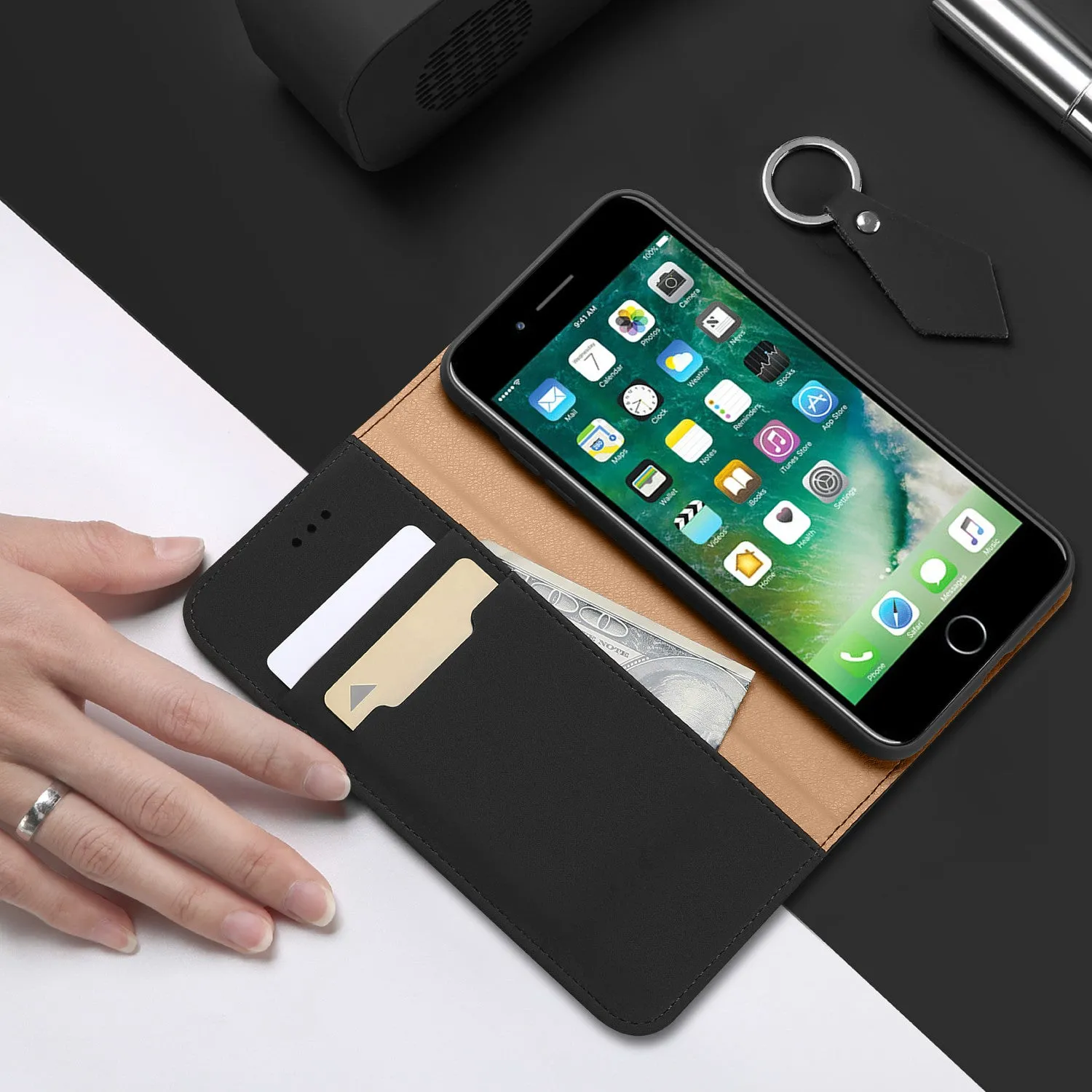 DUX DUCIS For iPhone 7 Plus/8Plus Luxury Genuine Leather Magnetic Flip Cover Full Protective Case with Bracket Card Slot blue