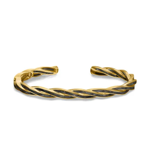 DY Helios Cuff Bracelet in 18K Yellow Gold with Forged Carbon, 6mm
