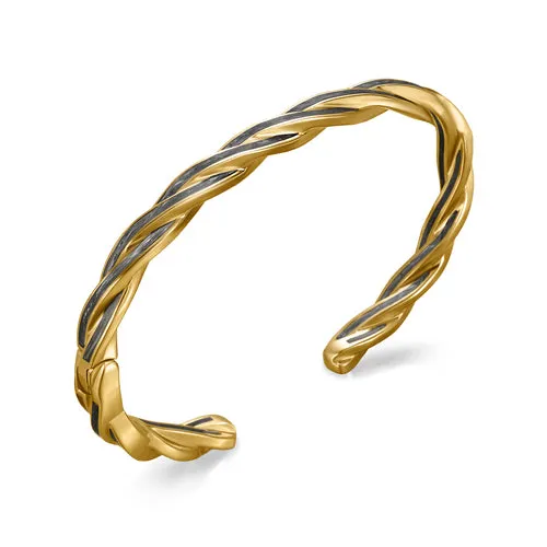 DY Helios Cuff Bracelet in 18K Yellow Gold with Forged Carbon, 6mm