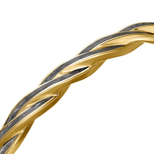 DY Helios Cuff Bracelet in 18K Yellow Gold with Forged Carbon, 6mm