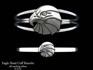Eagle Head Cuff Bracelet Sterling Silver