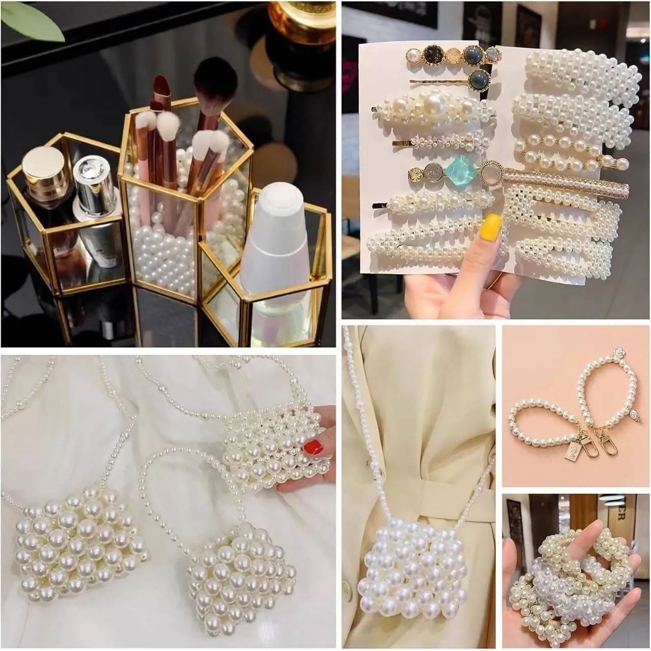 Ecofynd 1400 Pcs Cream Pearl Beads for Jewelry Making (8 Sizes, 3-15mm)