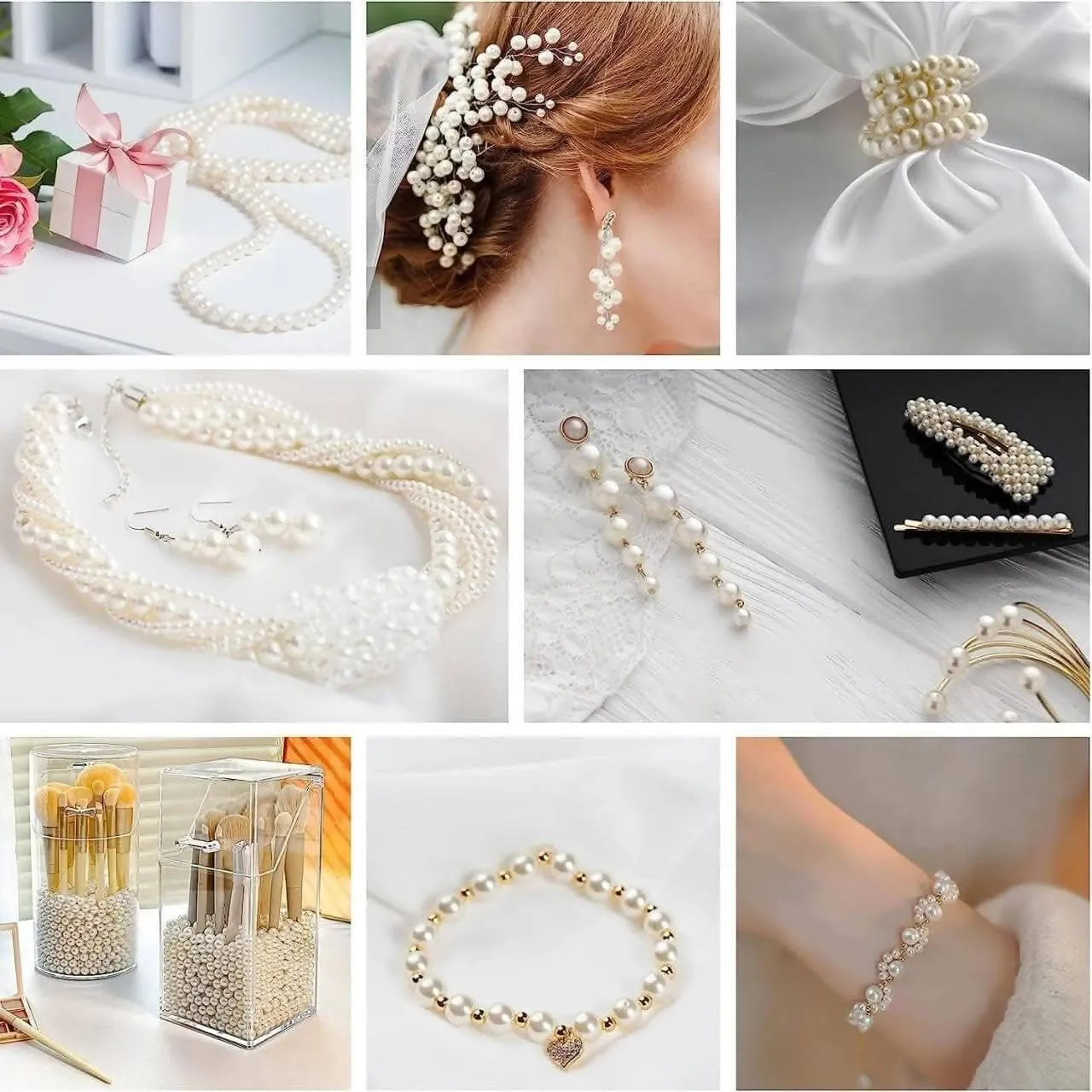 Ecofynd 1400 Pcs Cream Pearl Beads for Jewelry Making (8 Sizes, 3-15mm)