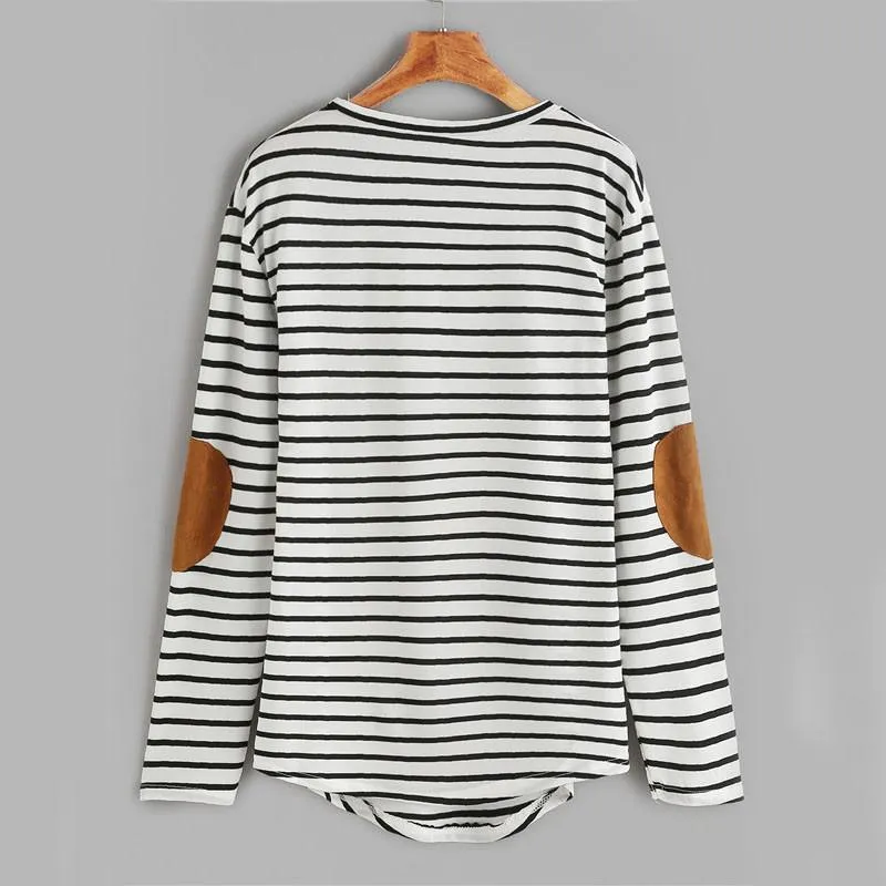 Elbow Patchwork Striped T-Shirt
