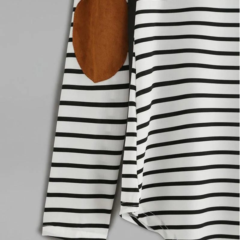 Elbow Patchwork Striped T-Shirt