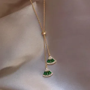 Elegant Classic Green White Crystal Geometric Necklace Luxury Pendant Chokers Modern Necklace For Women Statement Jewelry