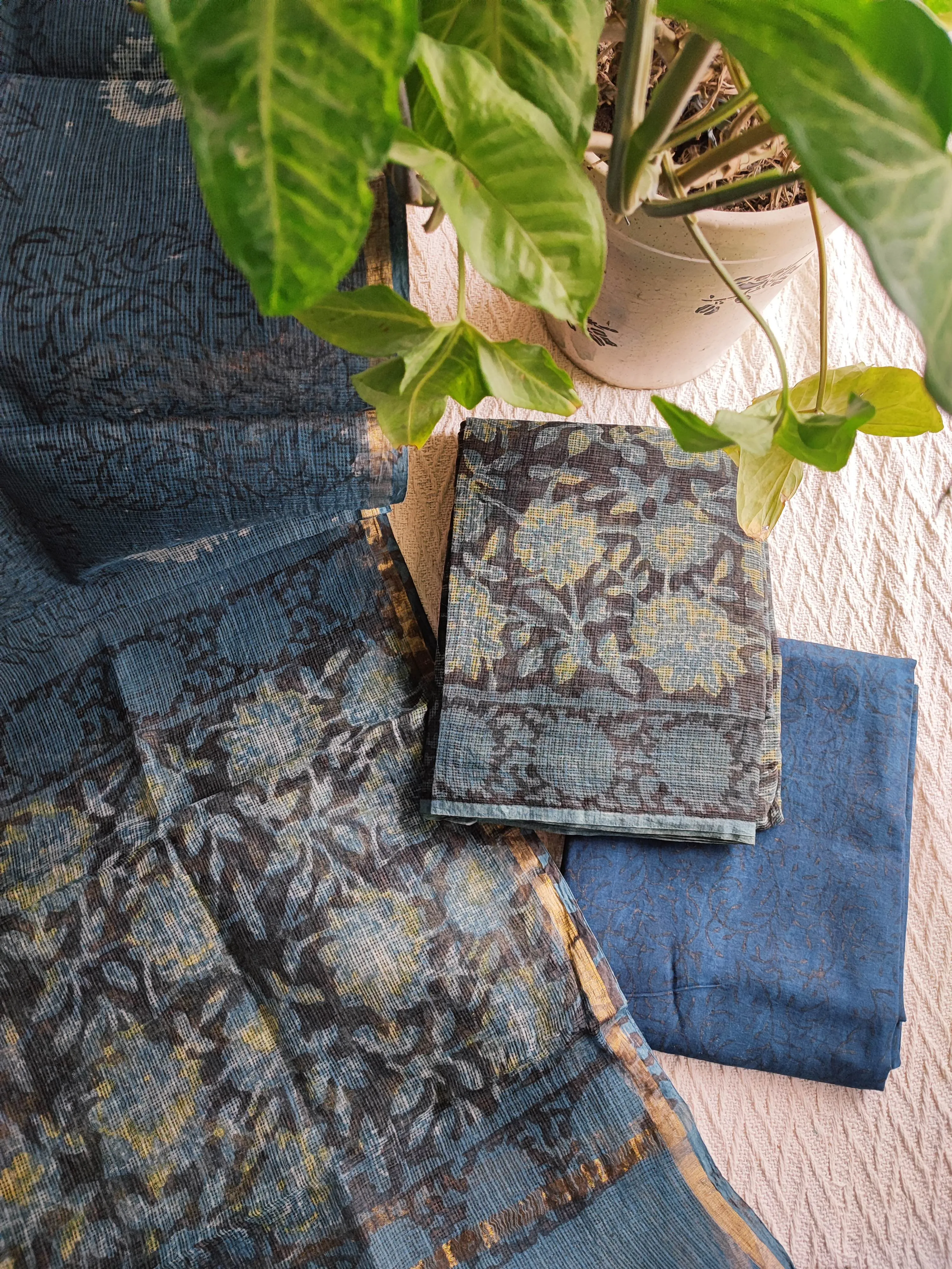 Elegant Floral Printed Kota Suit with premium cotton bottom and kota dupatta