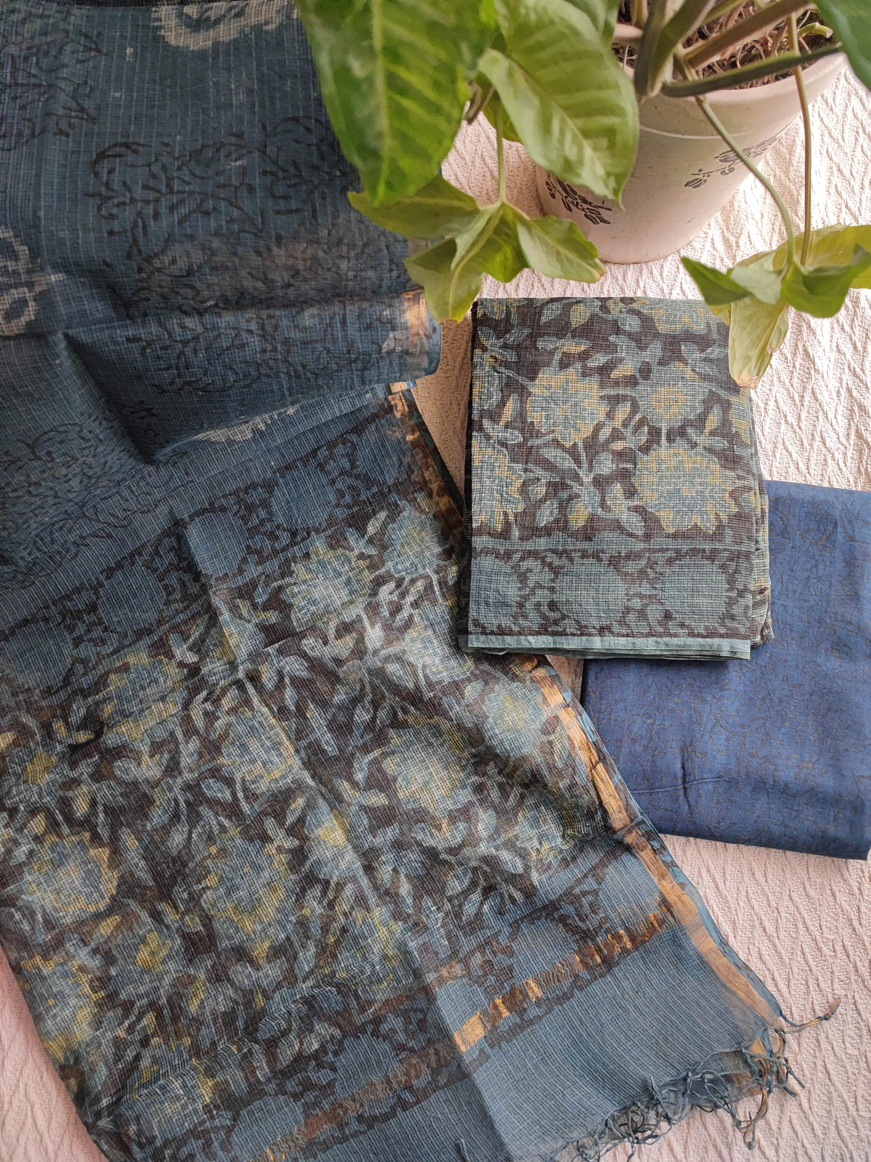 Elegant Floral Printed Kota Suit with premium cotton bottom and kota dupatta