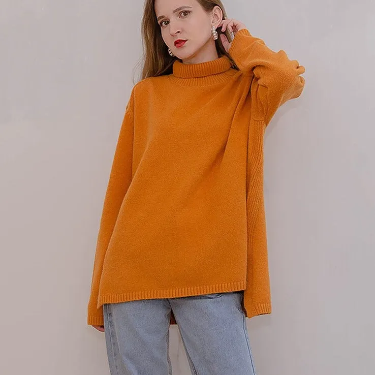 Elegant oversize thick turtleneck & o-neck pullover sweaters