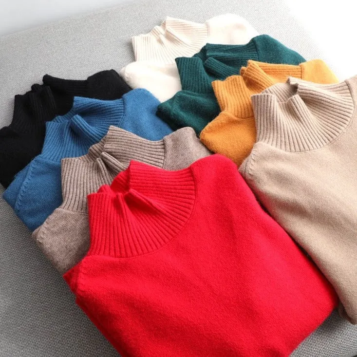Elegant oversize thick turtleneck & o-neck pullover sweaters