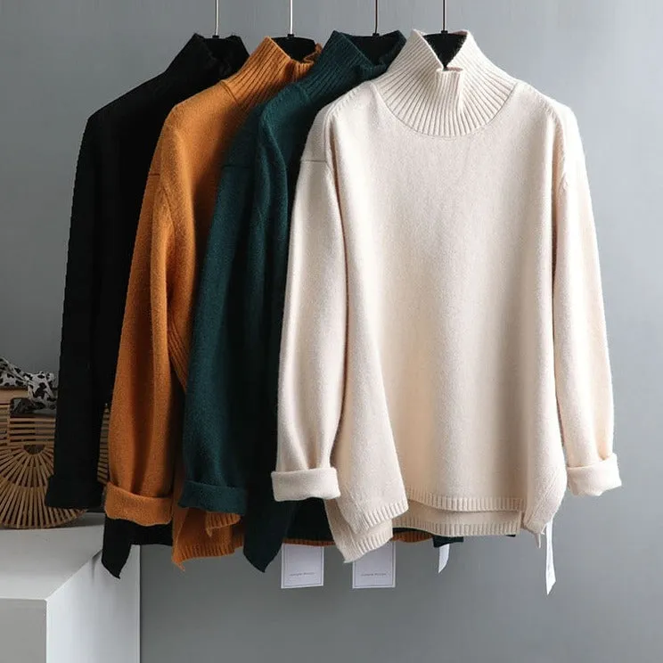 Elegant oversize thick turtleneck & o-neck pullover sweaters