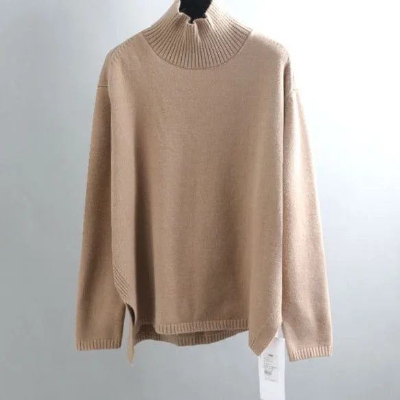 Elegant oversize thick turtleneck & o-neck pullover sweaters