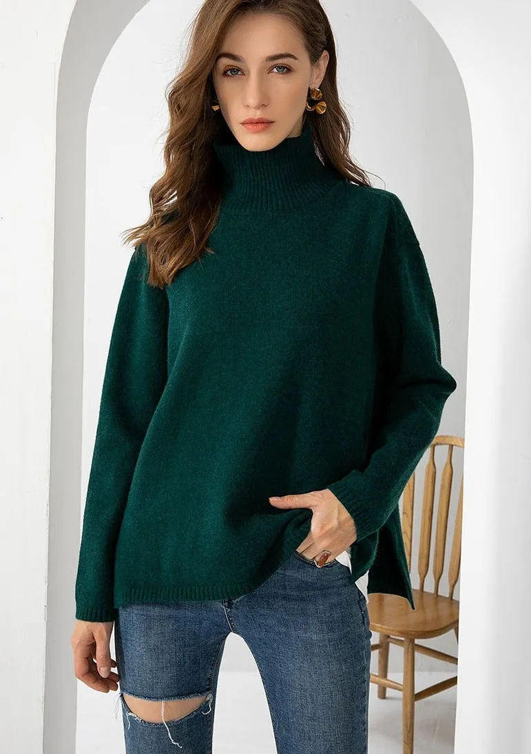 Elegant oversize thick turtleneck & o-neck pullover sweaters