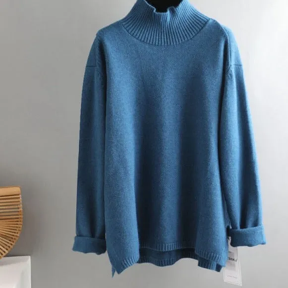 Elegant oversize thick turtleneck & o-neck pullover sweaters