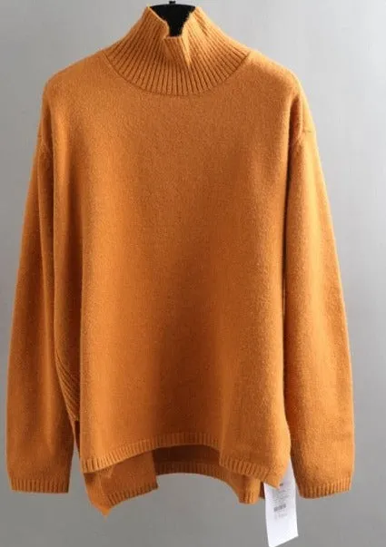 Elegant oversize thick turtleneck & o-neck pullover sweaters