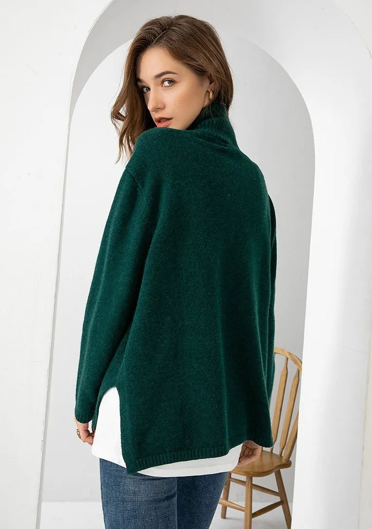 Elegant oversize thick turtleneck & o-neck pullover sweaters