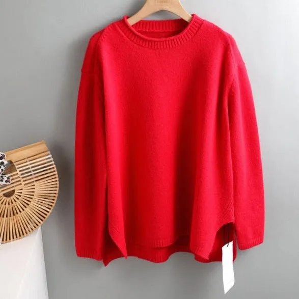 Elegant oversize thick turtleneck & o-neck pullover sweaters