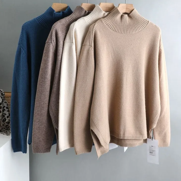 Elegant oversize thick turtleneck & o-neck pullover sweaters