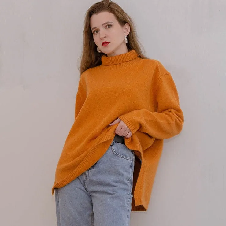 Elegant oversize thick turtleneck & o-neck pullover sweaters