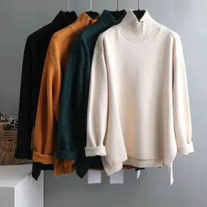 Elegant oversize thick turtleneck & o-neck pullover sweaters