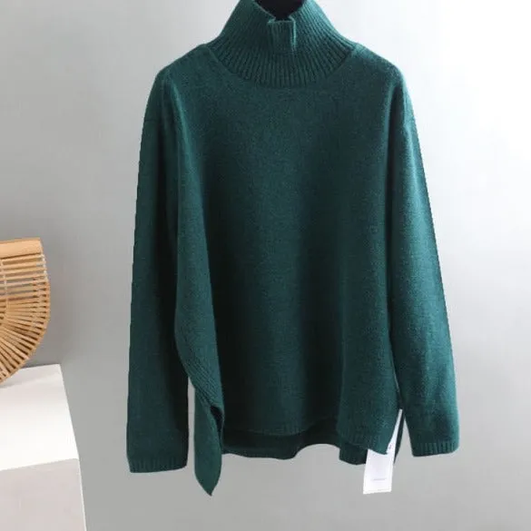 Elegant oversize thick turtleneck & o-neck pullover sweaters