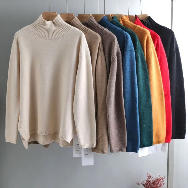 Elegant oversize thick turtleneck & o-neck pullover sweaters