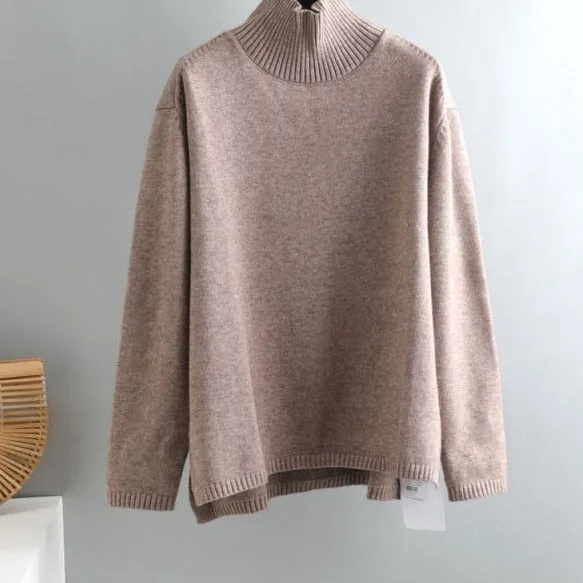 Elegant oversize thick turtleneck & o-neck pullover sweaters