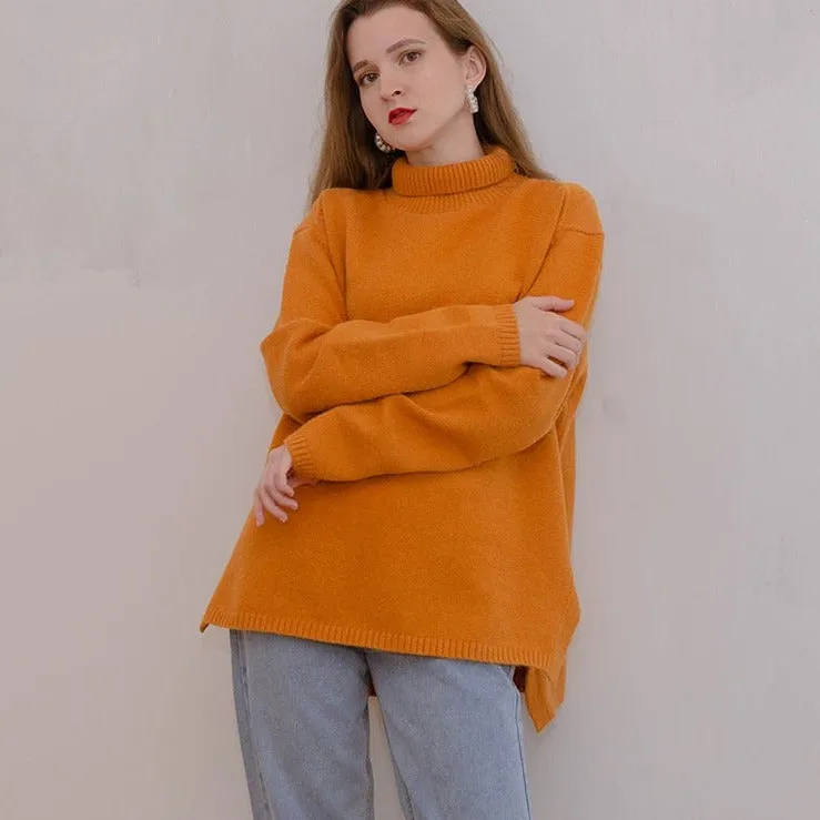 Elegant oversize thick turtleneck & o-neck pullover sweaters