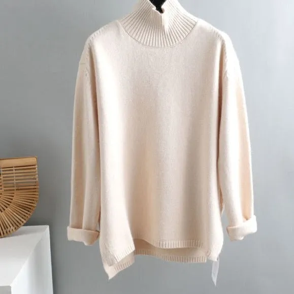 Elegant oversize thick turtleneck & o-neck pullover sweaters