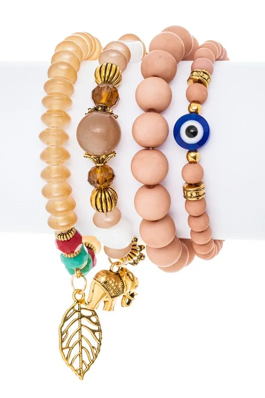 Elephant And Eye Mix Charm Stretch Bracelet Set