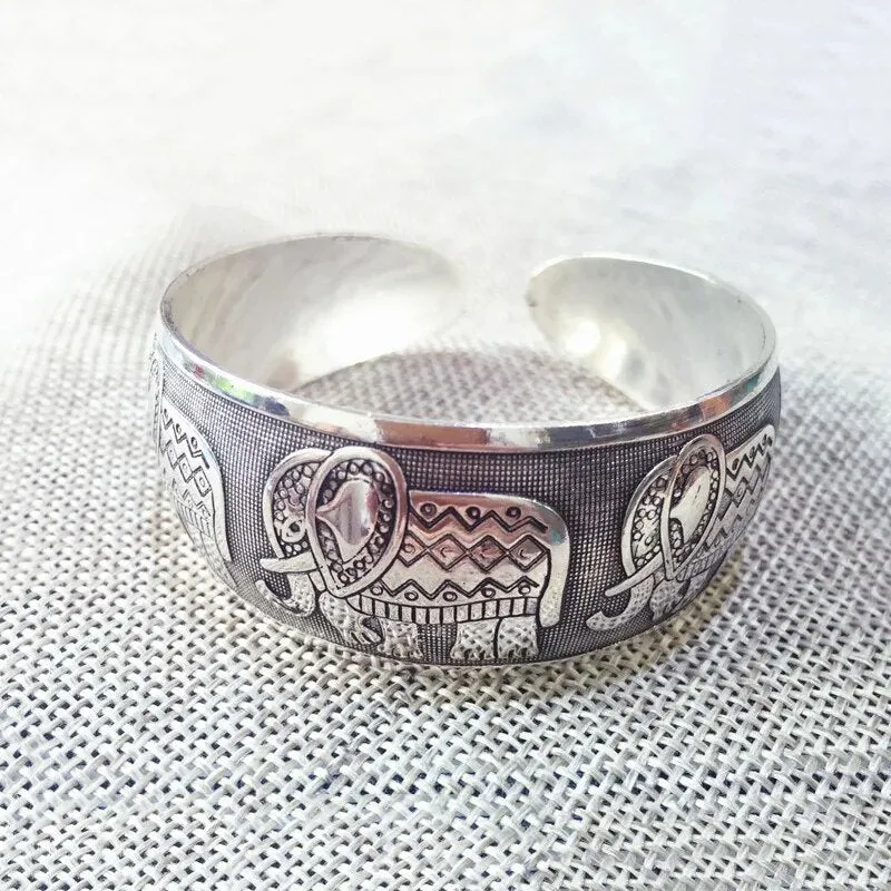 Elephant Silver Bangle Cuff Bracelets