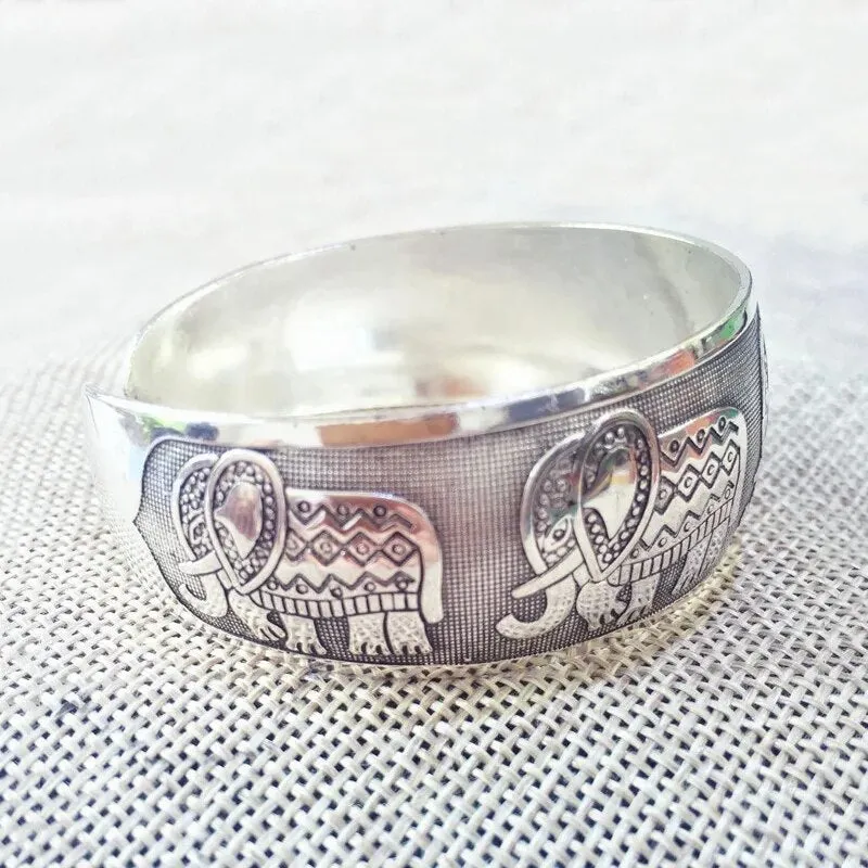 Elephant Silver Bangle Cuff Bracelets
