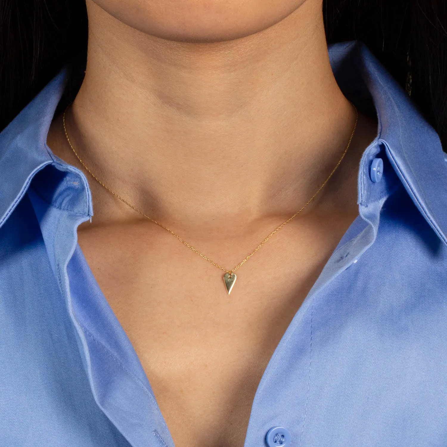 Elongated Solid Heart Necklace 14K