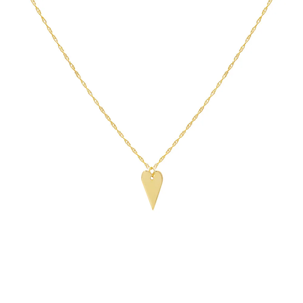 Elongated Solid Heart Necklace 14K