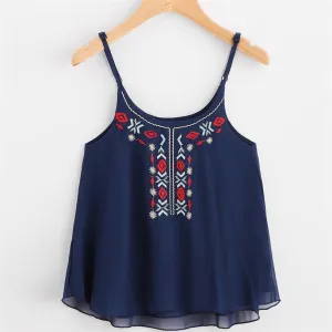 Embroidery Chiffon Tank Top