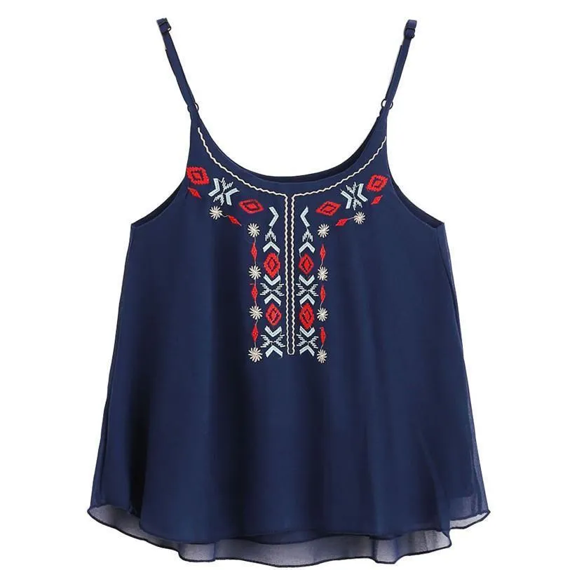 Embroidery Chiffon Tank Top