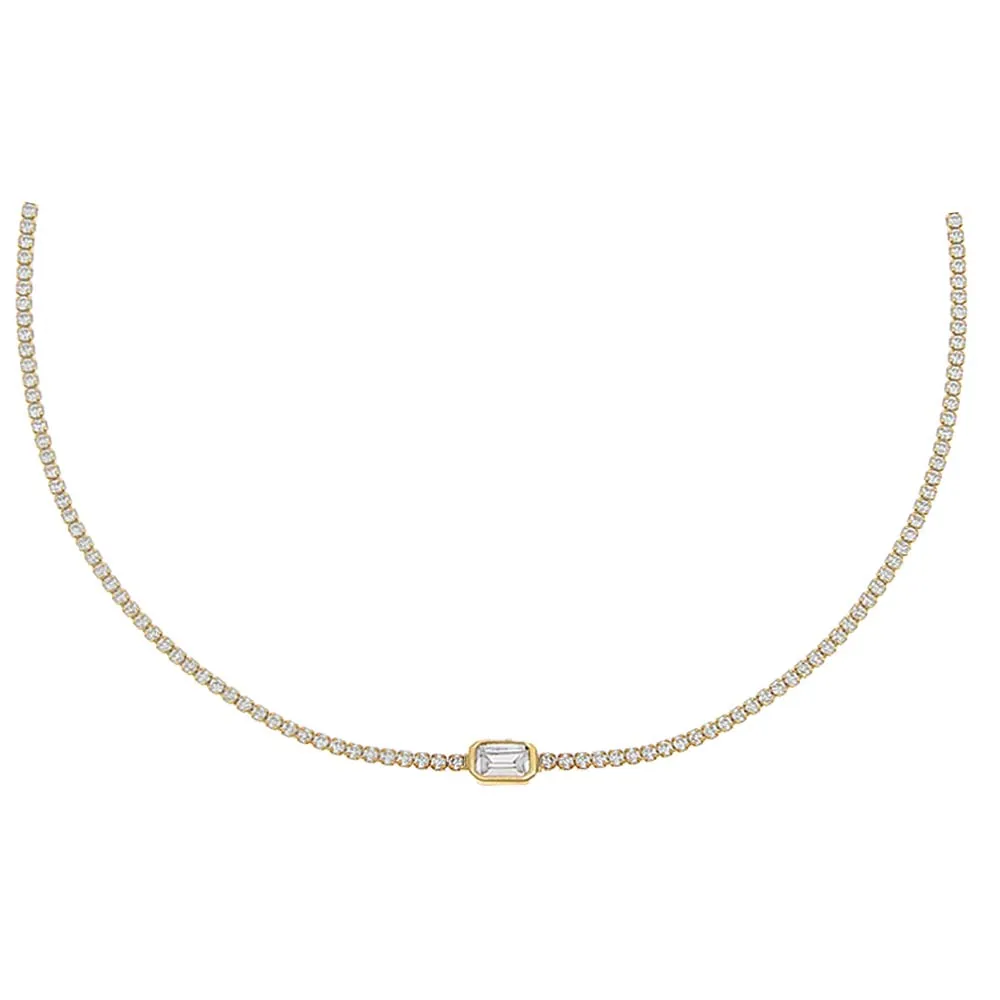 Emerald Bezel Thin Tennis Choker