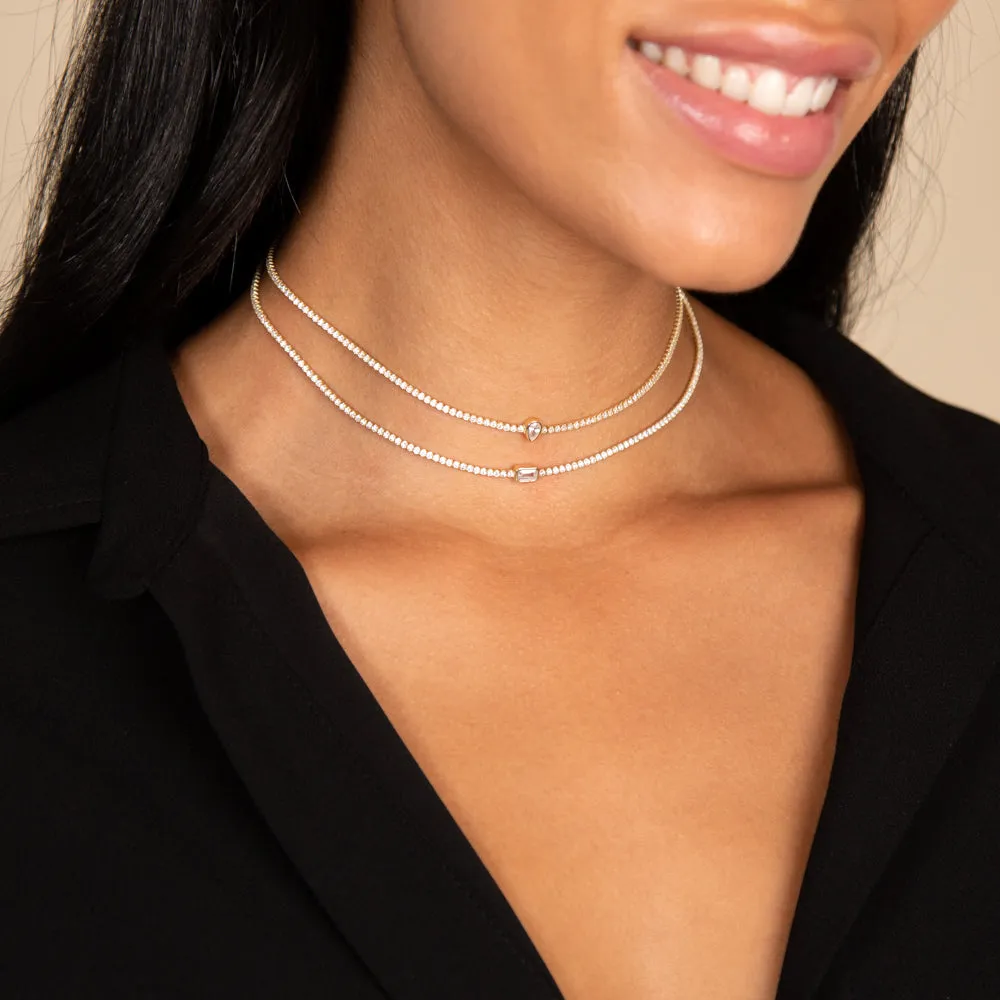 Emerald Bezel Thin Tennis Choker