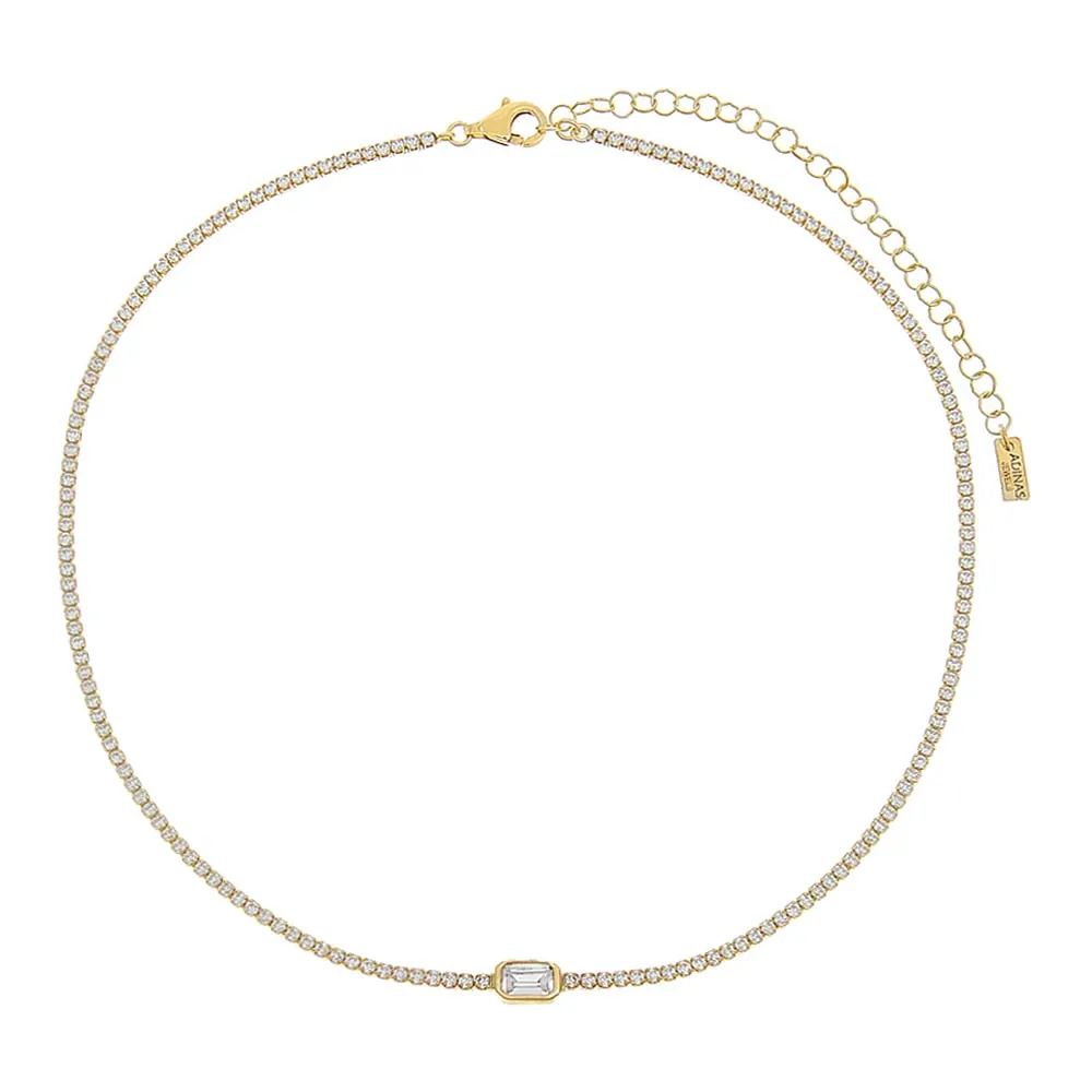 Emerald Bezel Thin Tennis Choker