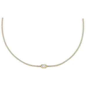 Emerald Bezel Thin Tennis Choker