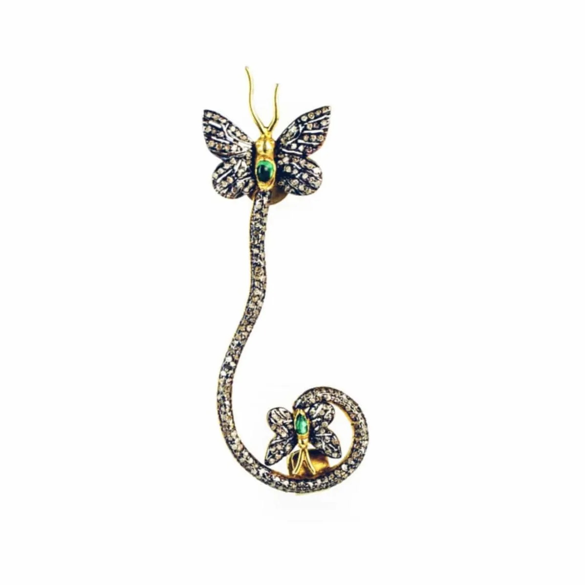 Emerald Diamond Butterfly Ear Cuff