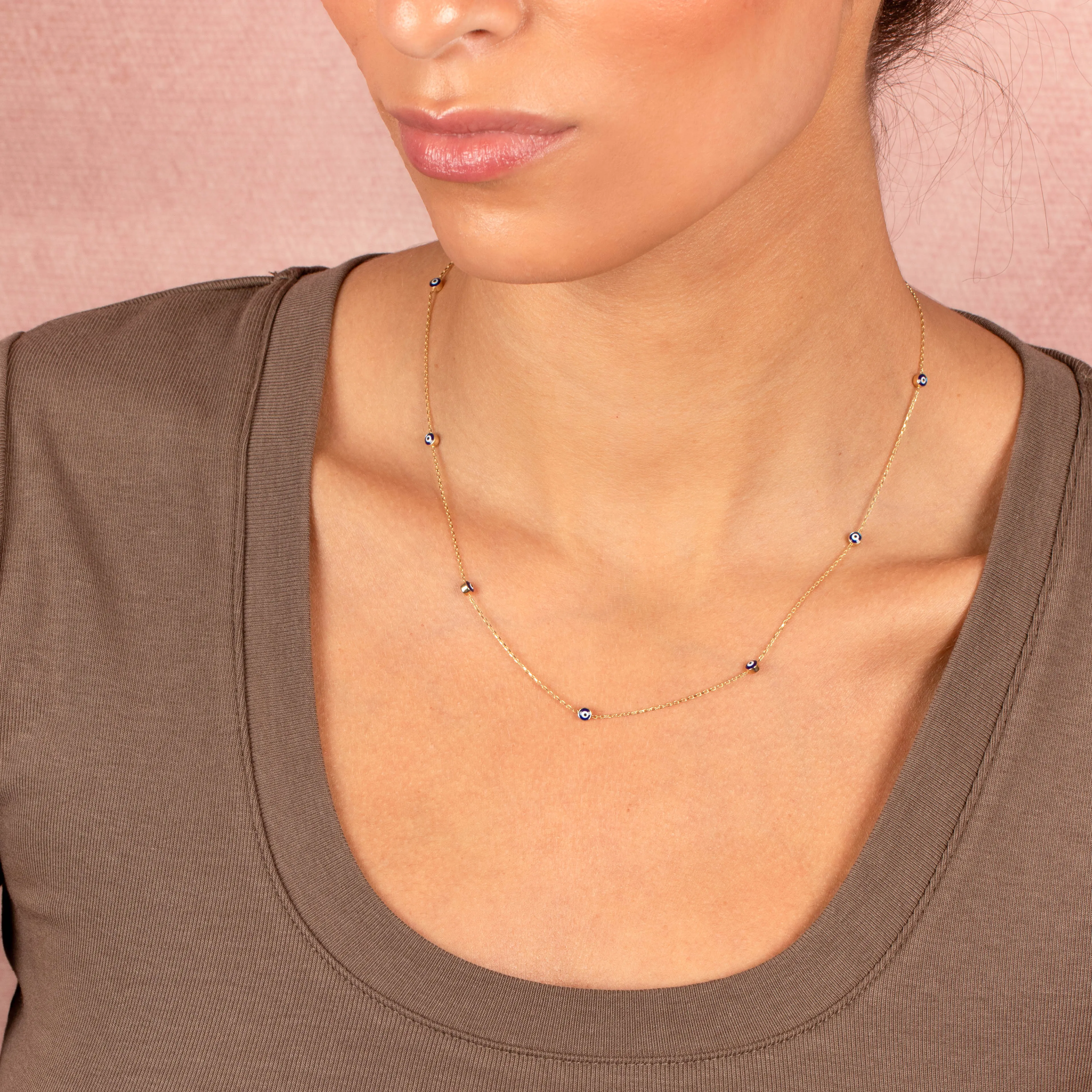 Enamel Evil Eye Bead Necklace 14K